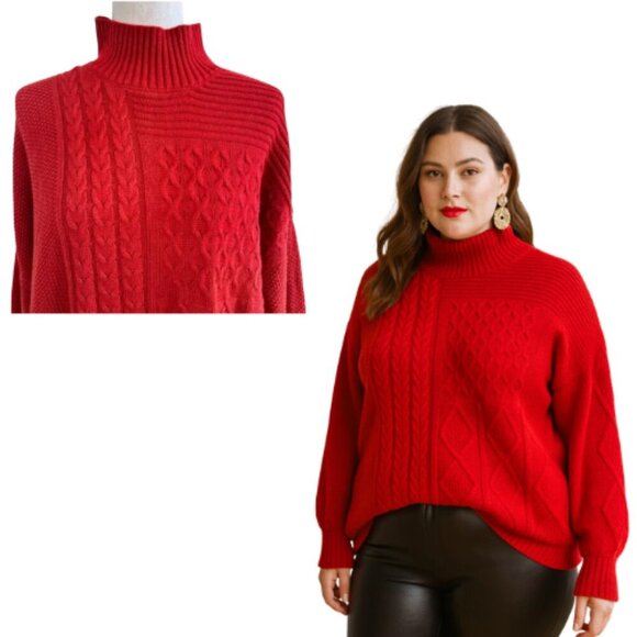 MARC NEW YORK ANDREW MARC Red Mockneck Cable Knit Sweater Size XL - Picture 1 of 16